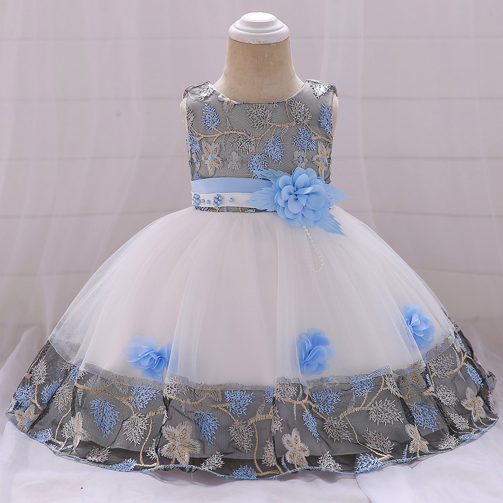 Ebay Amazon Baby Embroidered Dress Baby Lace Colorblock Flower Princess Dress Wedding Dress