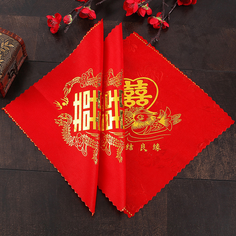 Red Wedding handkerchief handkerchief permanent knot concentric red handkerchief dragon and phoenix happy handkerchief wedding supplies wholesale