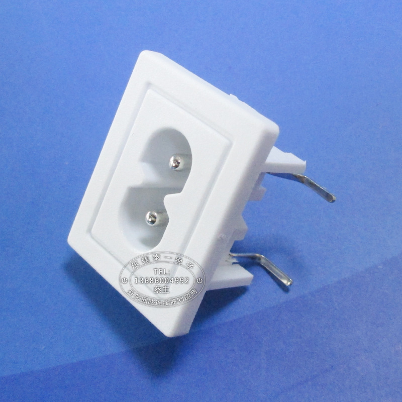 C8标准两芯大八字插座 现货白色弯脚大8字口AC电源输入插座DB-8P2