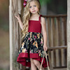 Brand girl's skirt, slip dress, European style, flowered, asymmetric cut