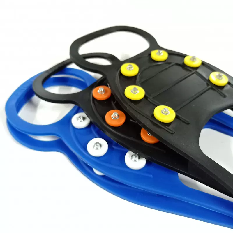 户外雪地防滑防摔攀岩登山鞋套  耐磨黄扣6钉6齿硅胶冰爪厂家现货