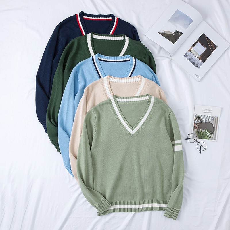 New JK uniform cotton thickened V-neck sweater disappeared first love same style couple's 5-color class clothes