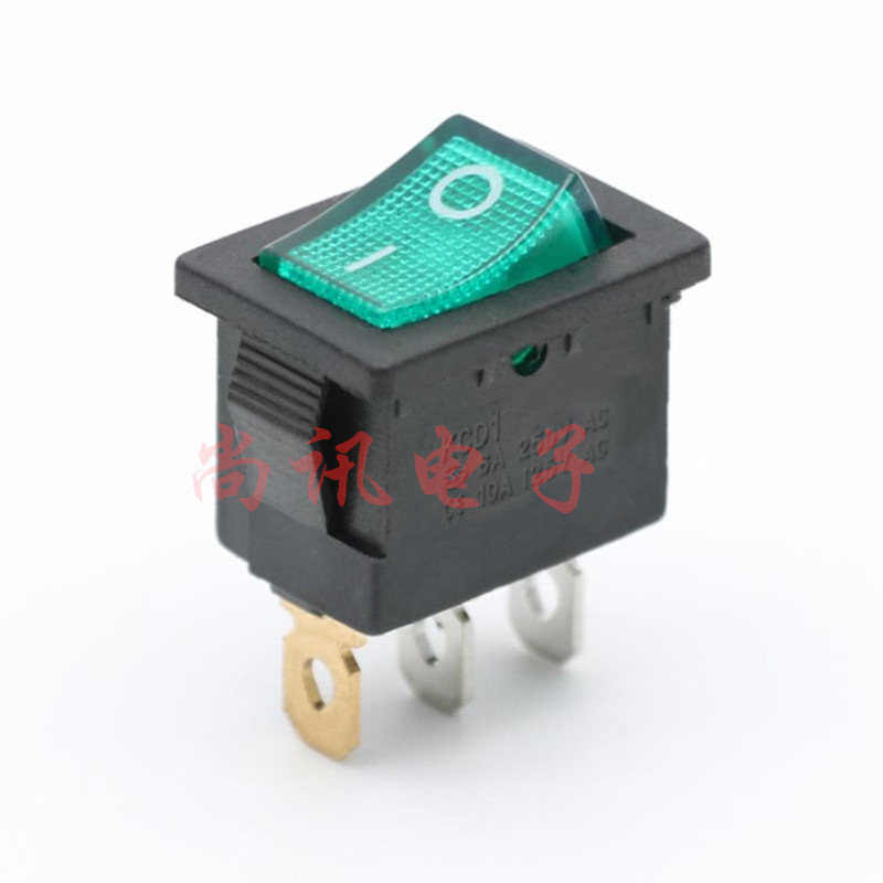 船型开关三脚二档 KCD1带灯绿灯色船形开关3脚带灯 15*21电源开关