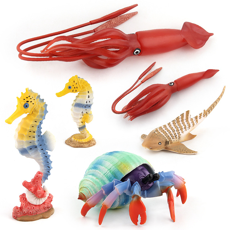 Color versión simulación animal Marina modelo animal juguete calamar cangrejo ermitaño caballito de mar tiburón modelo transfronterizo