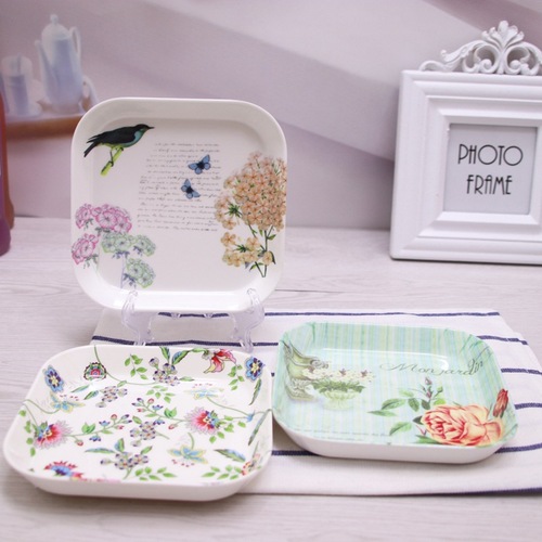 Home Cartoon Melamine TSUM Tableware Snack Plate Cute Creative Fruit Plate Melamine Dinner Plate Square Bone Plate