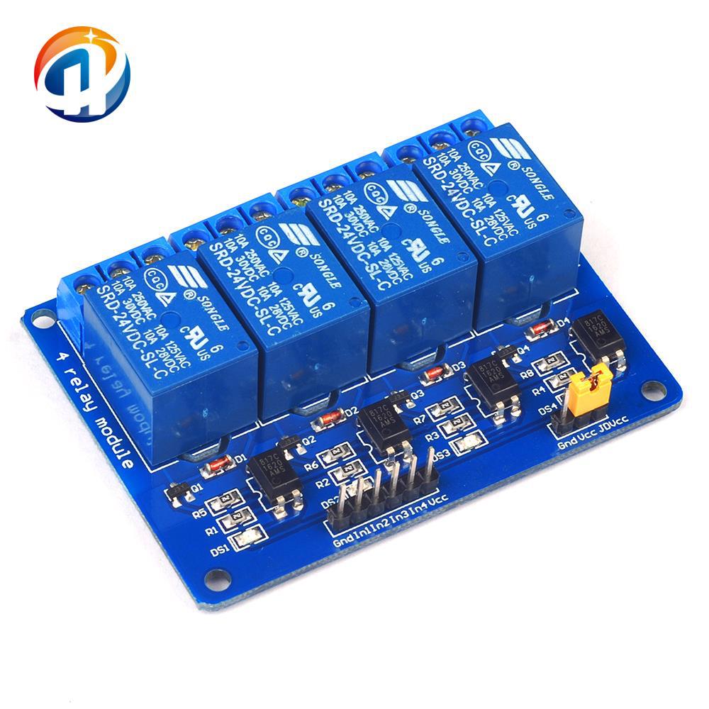 4路电磁继电器模块低电平触发光耦隔离PLC驱动器控制板5v12v24v