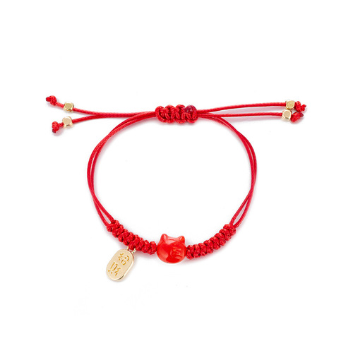 Sweet red rope braided lucky cat bracelet for the year of birth, Ping An Duofu bracelet, adjustable small fresh and thin bracelet