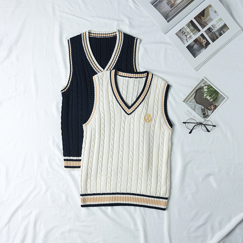 Spot College British Style JK Uniform Embroidered V-Neck Girl Vest Student School Uniform Sweater Vest Knitted Shirt