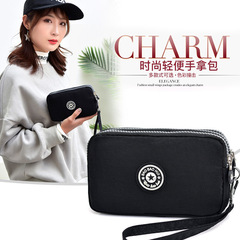 Women's Long Handle Fabric Wallet Handbag with Three Compartments Large Capacity Phone Bag