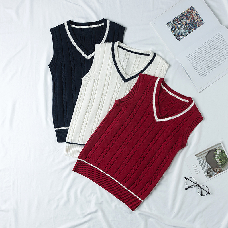 Spot College British Style JK Uniform V-Neck Men's and Women's Twist Vest Student School Uniform Sweater Vest Knitwear Spot College British Style JK Uniform V-Neck Men's and Women's Twist Vest Student School Uniform Sweater Vest Knitwear