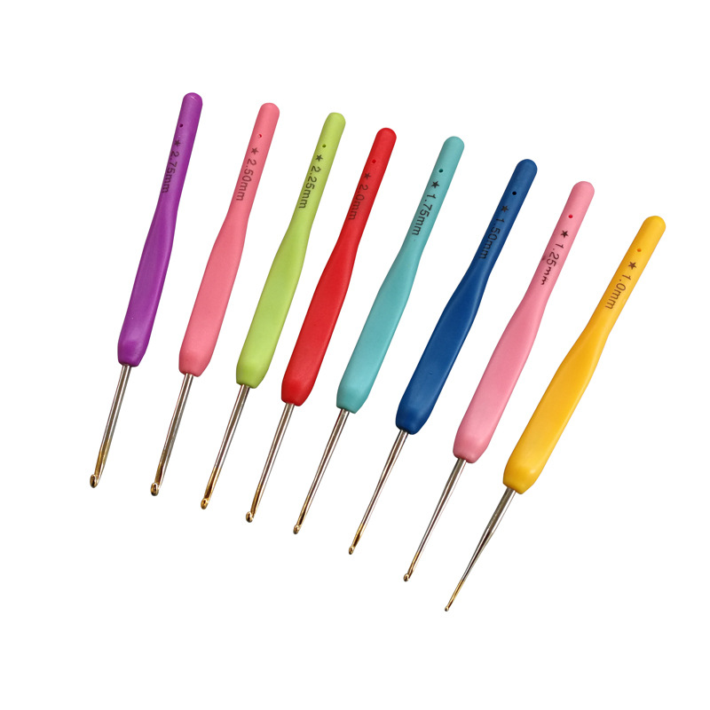 Herramienta de tejer suéter aguja fina mango suave crochet color mango suave crochet de aluminio conjunto de 8 piezas bolsa