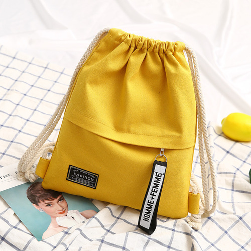 Girls Canvas Bag Drawstring Backpack Solid Color Simple  Cloth Bag Drawstring Pocket Korean Style Women's Bag Drawstring Backpack