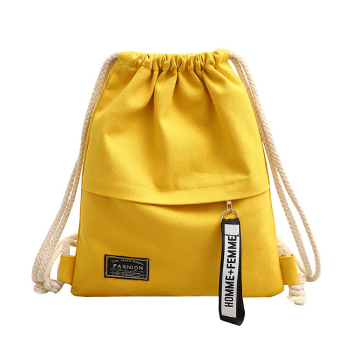 Girls Canvas Bag Drawstring Backpack Solid Color Simple  Cloth Bag Drawstring Pocket Korean Style Women's Bag Drawstring Backpack