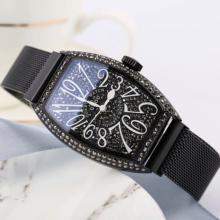 Clearance Sale, No Returns or Exchanges, Vintage European Barrel-Shaped Full Diamond-Studded Women's Watch, Trendy Magnetic Strap Women's Watch