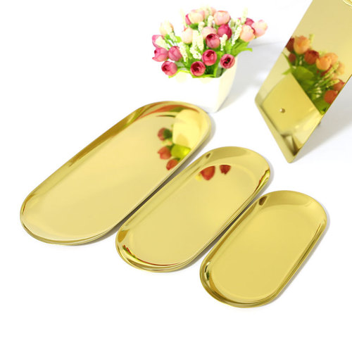 Nordic stainless steel jewelry plate gold color oval plate metal tray Nordic home decoration place fruit plate