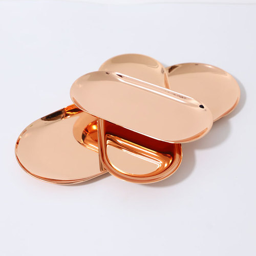 Nordic stainless steel jewelry plate gold color oval plate metal tray Nordic home decoration place fruit plate