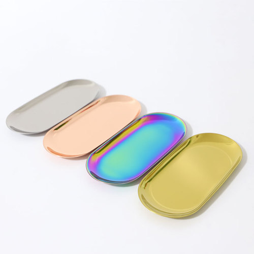Nordic stainless steel jewelry plate gold color oval plate metal tray Nordic home decoration place fruit plate