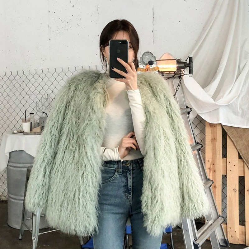 Solid Color Lamb Wool 2026 Autumn and Winter New Style Artificial Lamb Curly Fur Lazy Style Mid-Length Faux Fur Coat for Women