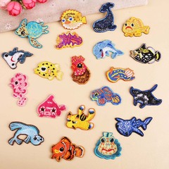Embroidered patch with cute cartoon sea animals for DIY clothing decoration