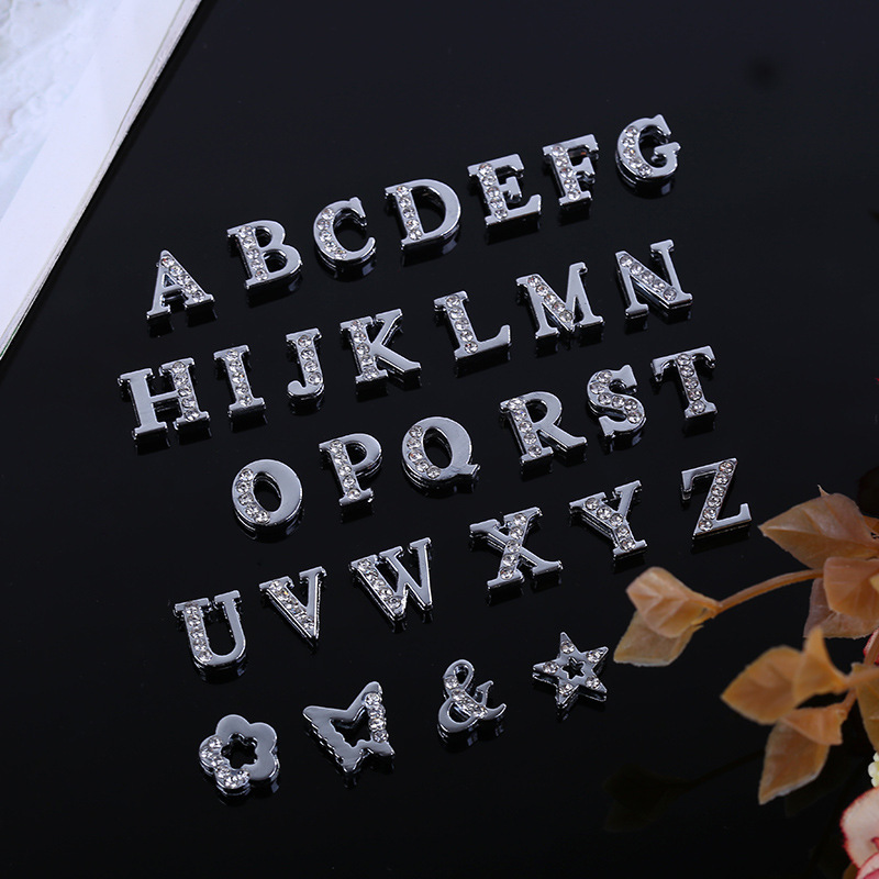 Factory Direct 8mm half diamond letters fashion diy English letters jewelry accessories hand-set diamond pattern wholesale