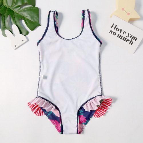 Cross-border European and American style new hot-selling one-piece swimsuit with swan ruffle, sweet and cute fresh style girls' children's swimsuit