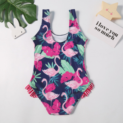 Cross-border European and American style new hot-selling one-piece swimsuit with swan ruffle, sweet and cute fresh style girls' children's swimsuit