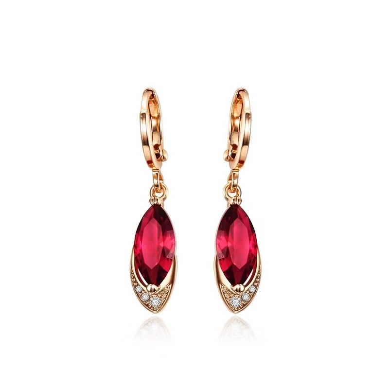 Korean-style high-grade rose Red Crystal long earrings women's Ruby Diamond long earrings rose gold earrings jewelry