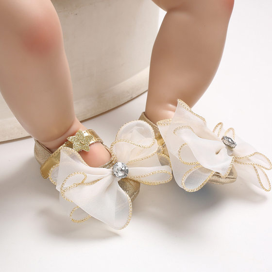 Baby shoes new 0-1 year old female baby princess shoes anti-slip rubber PU toddler shoes support a generation of hair