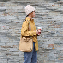 韩版纯色全棉帆布包手提包2025新款简约高级复古百搭森系斜挎包