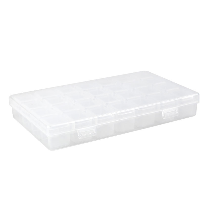 Caja de accesorios para uñas, caja de perforación, caja vacía de plástico, caja de almacenamiento abierta única, caja de 28 compartimentos, caja de joyería transparente, caja de almacenamiento