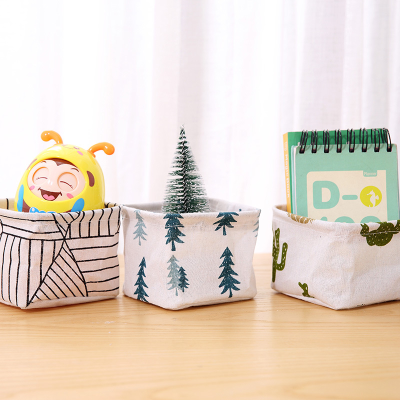 Caja organizadora de escritorio de algodón y lino – Para papelería, cosméticos y artículos varios