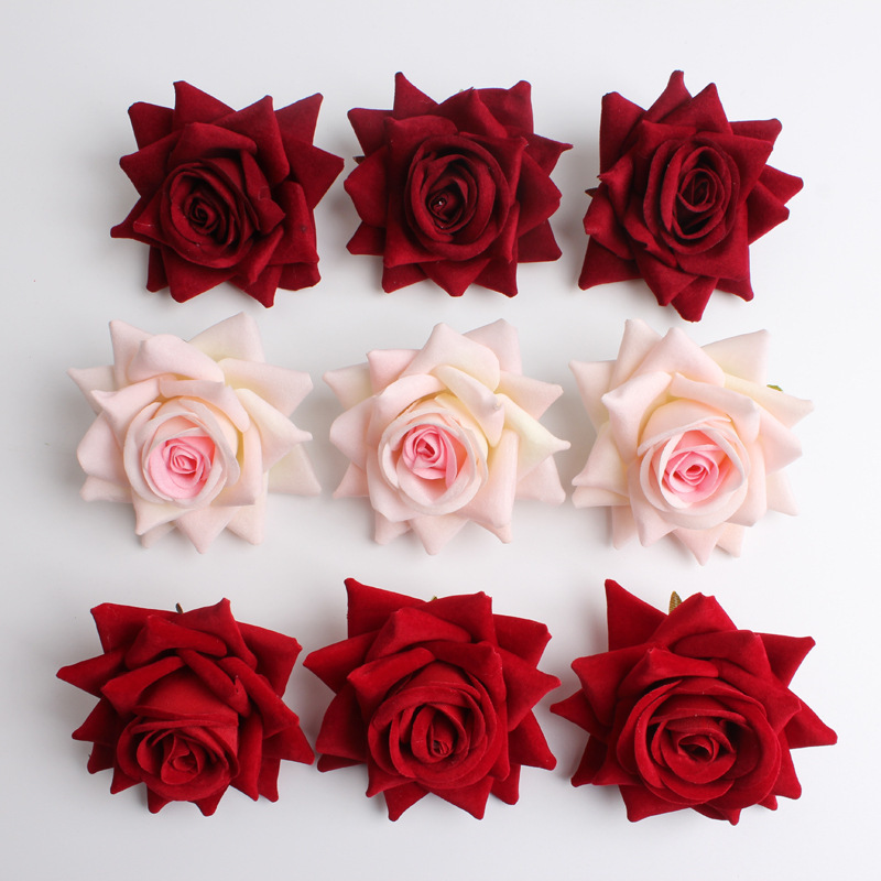 Simulation flannel rose head baking cake red rose corsage material clothing decorative flower wedding flower Simulation flannel rose head baking cake red rose corsage material clothing decorative flower wedding flower