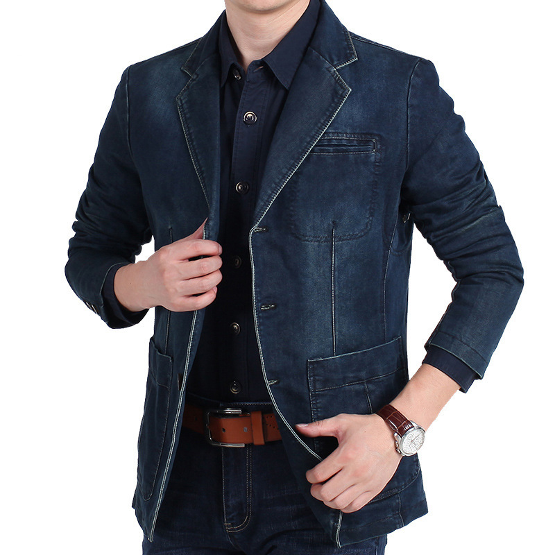 Cross-border Foreign Trade New Denim Suit Men's Casual Loose Large Size Youth Denim Suit Jacket