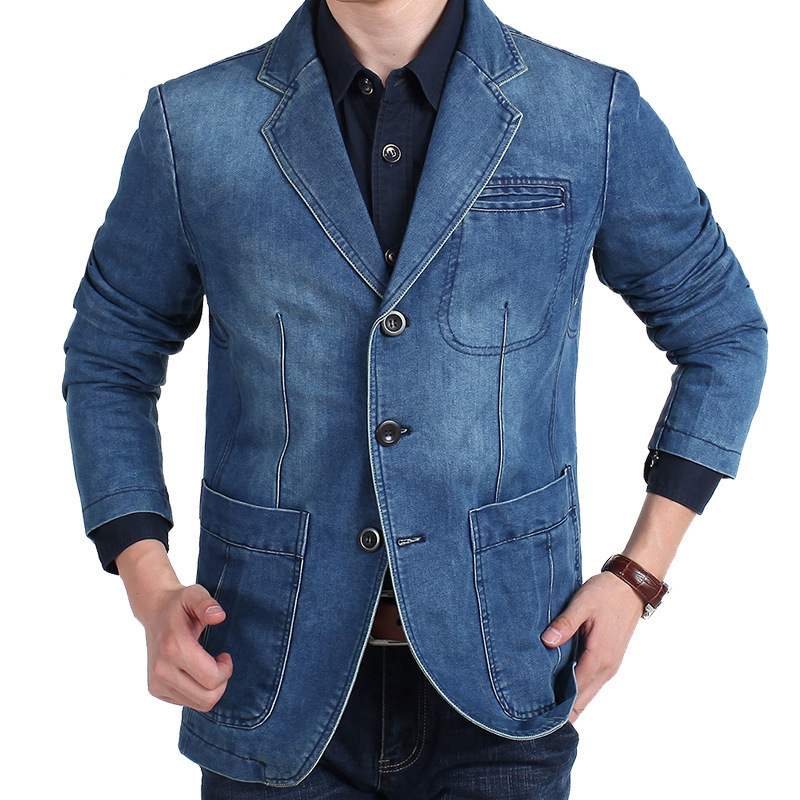 Cross-border Foreign Trade New Denim Suit Men's Casual Loose Large Size Youth Denim Suit Jacket