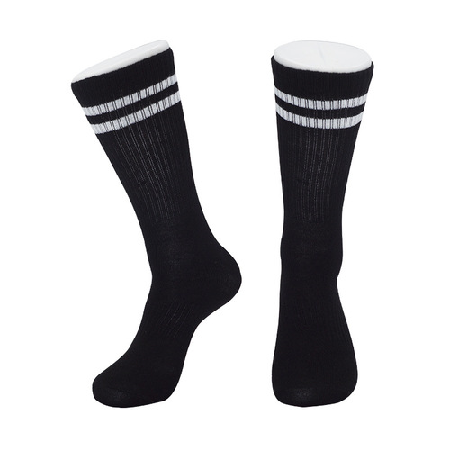 Mid-calf socks thin socks men's striped breathable summer and autumn sports and leisure socks polyester cotton business high socks women's wholesale