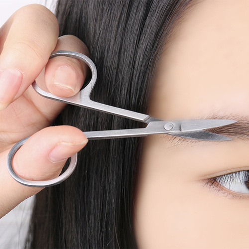 Sharp eyebrow scissors, stainless steel scissors, makeup eyebrow scissors, nose hair scissors, household multifunctional curved tip small scissors