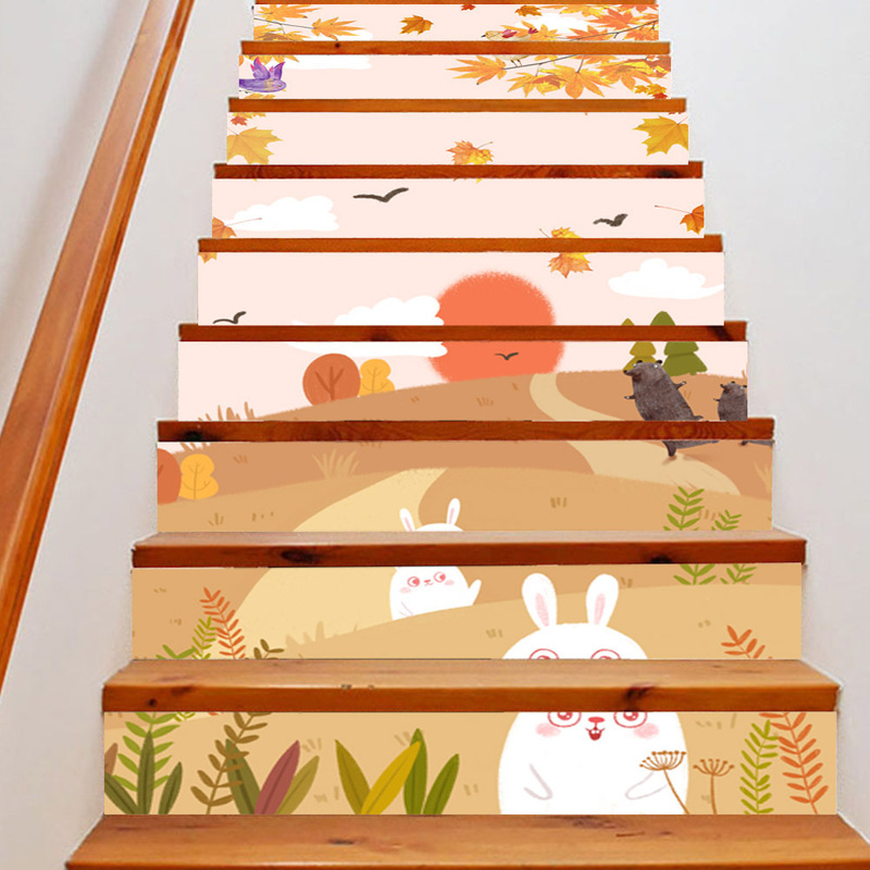 New Maple Leaf Sunset Rabbit Stair Sticker Home Background Decorations Removable Wall Sticker MU85017C