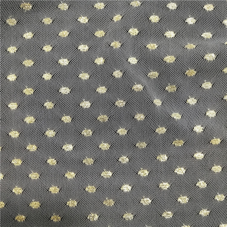 厂家现货直销锦纶金线点点网 金线圆点网 童装辅料点点网眼布