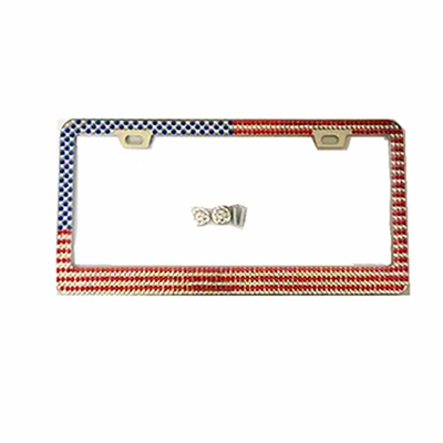 Diamond-encrusted leopard national flag US gauge license plate frame car license plate frame rhinestone stainless steel license plate frame send accessories (License plate holder/license plate holder) - 310160mm