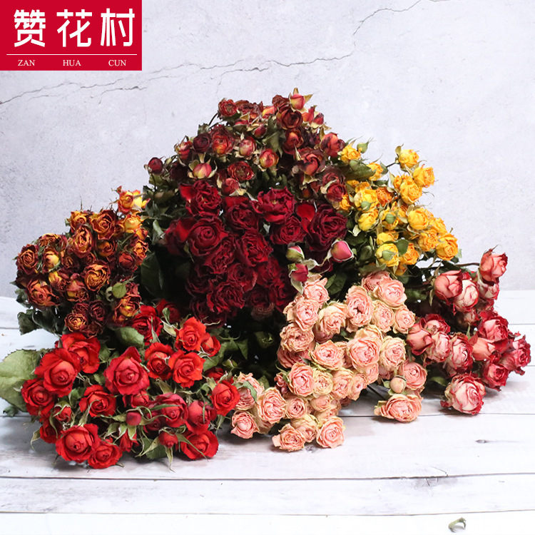 Zanhua Village Multi-Headed Rose Dried Flower Bouquet Yunnan Real Flower Home Decoration DIY Flower Arrangement Flower Material Factory Wholesale