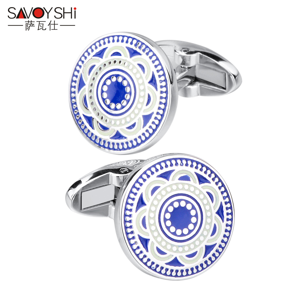 Savas French Shirt Cufflinks Round Cuff Studs Men's Suit Business Cuff Red Blue Enamel cufflink