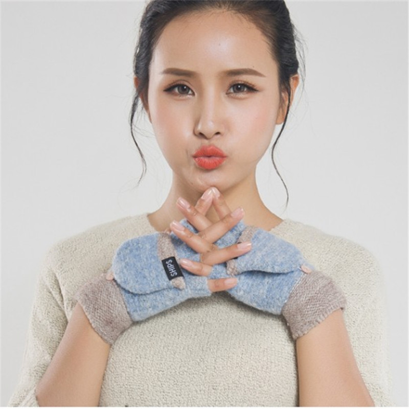 Liquidación de invierno de las mujeres de punto Flip medio dedo guantes de pantalla táctil fábrica al por mayor guantes calientes guantes sin dedos de lana