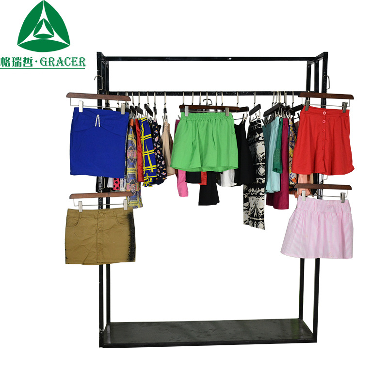 乌干达肯尼亚库存旧衣服条纹拼接棉布短裙女夏新款腰带饰半身裙