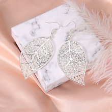 欧美时尚精致树叶镀银镂空耳坠个性耳环耳扣可爱耳圈礼物女 批发