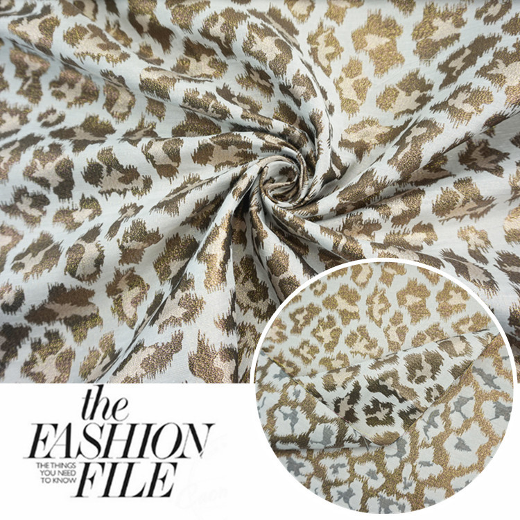 新款 梭织金白豹纹金银丝提花面料 童装女装连衣裙卫衣箱包服饰
