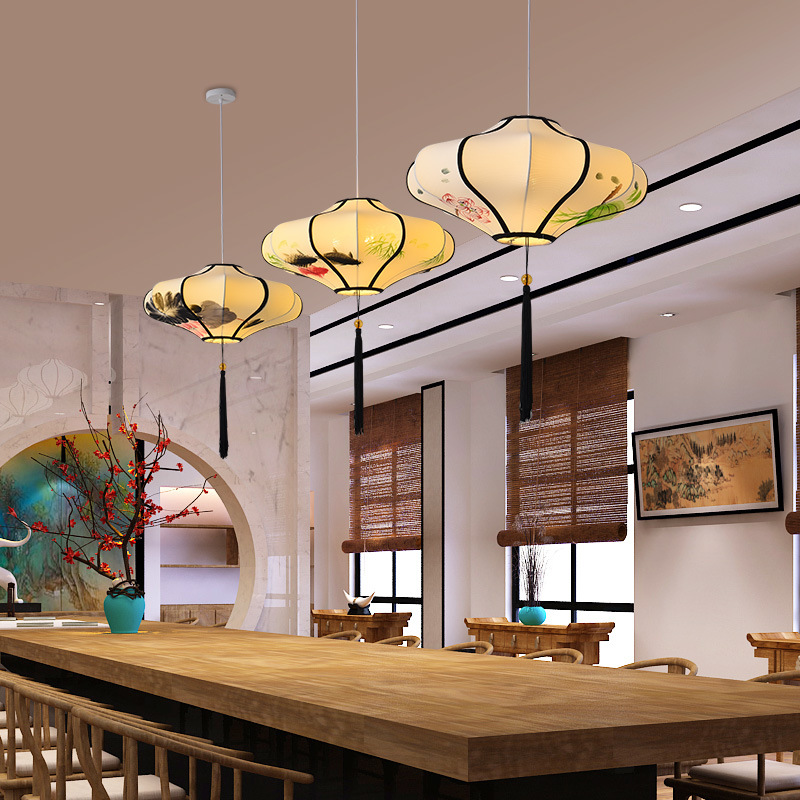 Nuevo estilo chino tela pantalla araña Casa de Té linterna creativa estilo chino arte hotel restaurante olla caliente lámpara de restaurante