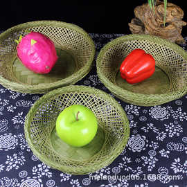 手工竹编青丝果盘竹篮点心盘水果篮竹工艺品旅游景点收纳