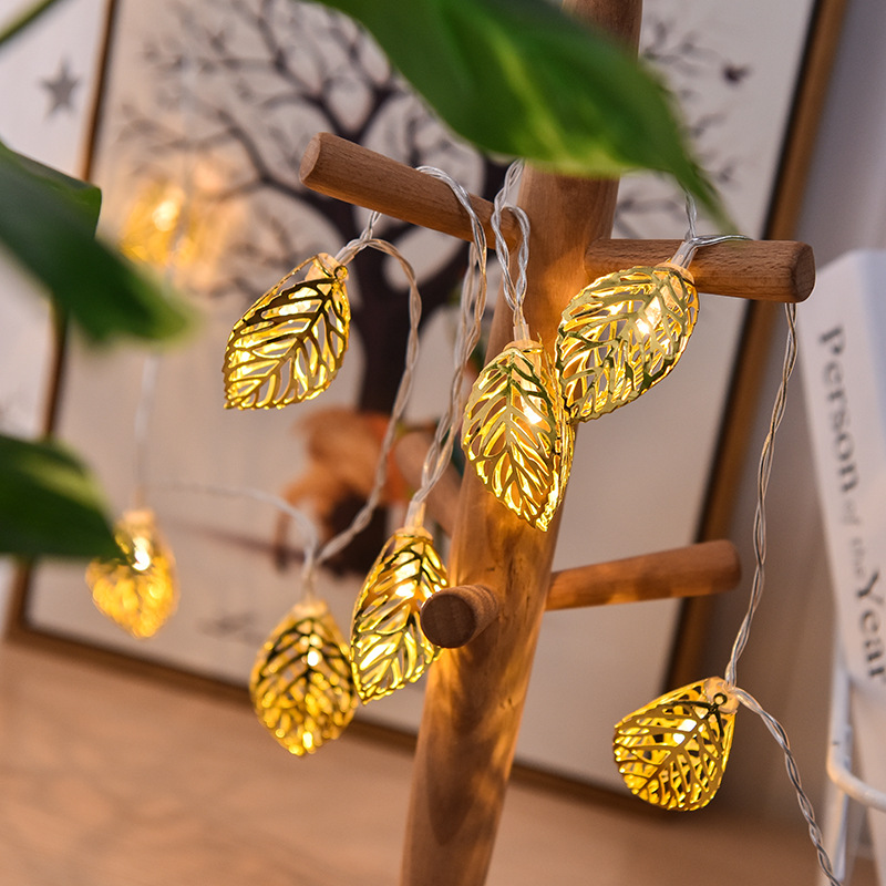 Cross-border direct supply LED lamp string battery box room decoration iron Leaf lamp string holiday lamp ins decorative lamp wholesale
