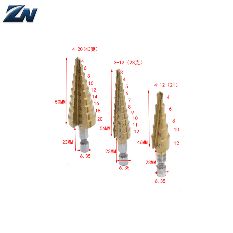 Directo de fábrica hexagonal mango recto ranura de titanio plateado paso taladro escariado traje de taladro al por mayor pagoda Taladro