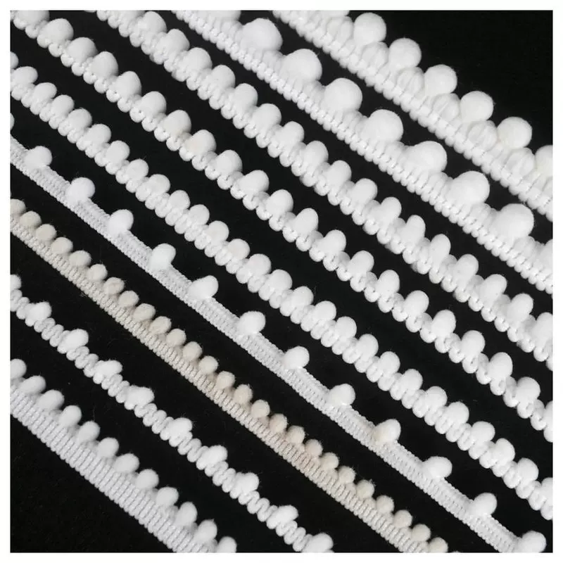 厂家白毛球流苏花边纯色牙边毛球花边白色牙球花边现货宽花边包边